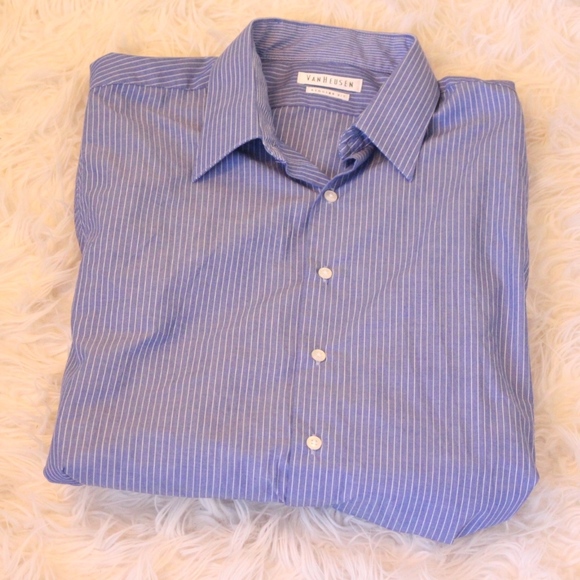 Van Heusen Mens Blue Pinstriped Button Down Shirt - Picture 2 of 5